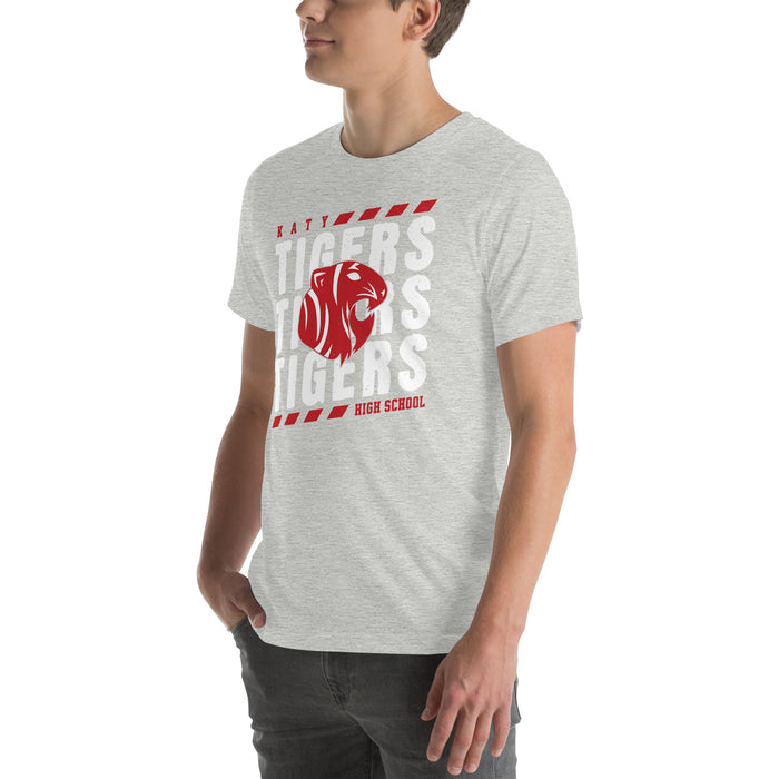 Man wearing Katy High School Tigers Athletic Heather Grey Premium Unisex T-shirt 223