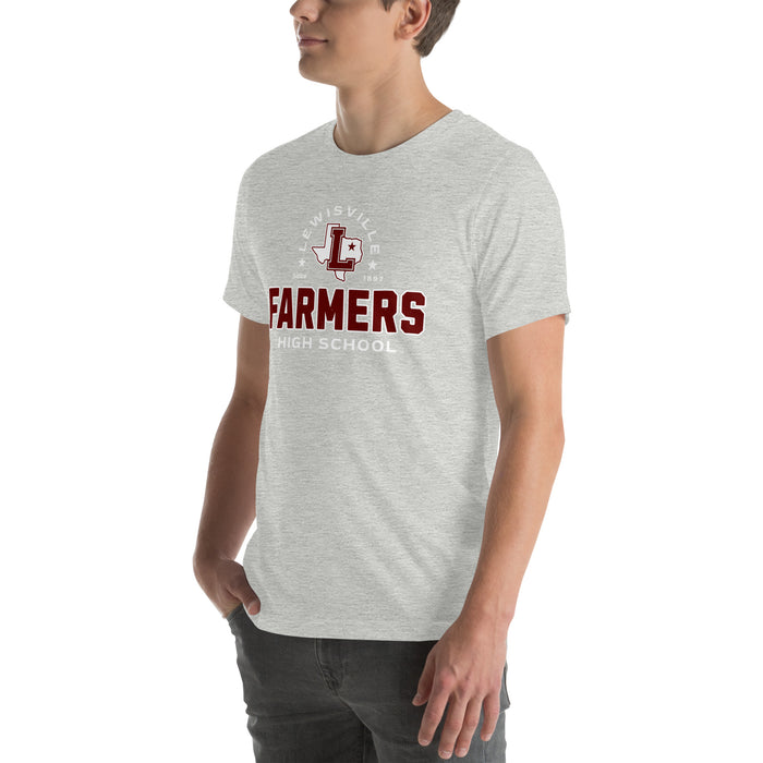 Man wearing Lewisville High School Farmers Grey Premium Unisex T-shirt 222