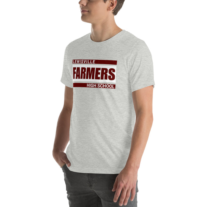 Man wearing Lewisville High School Farmers Grey Premium Unisex T-shirt 098
