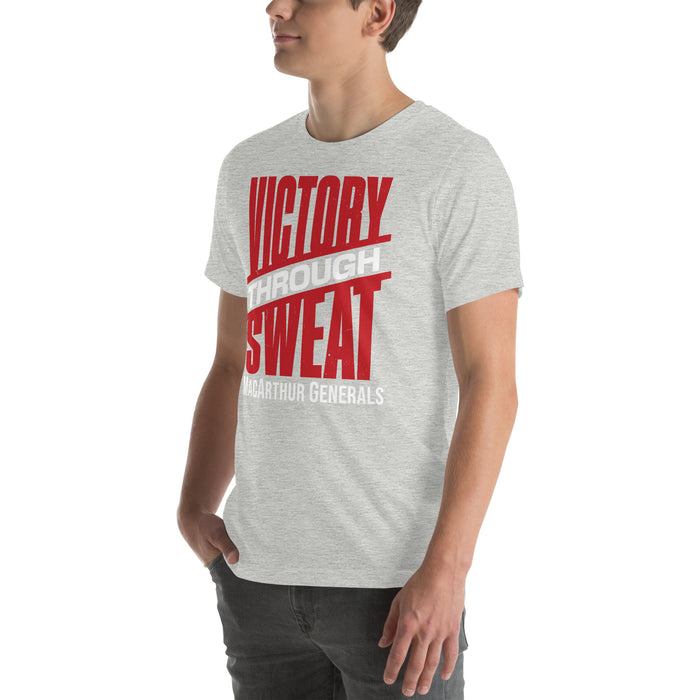 Man wearing MacArthur High School Generals Grey Premium Unisex T-shirt 241