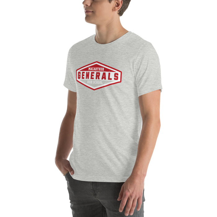 Man wearing MacArthur High School Generals Grey Premium Unisex T-shirt 009