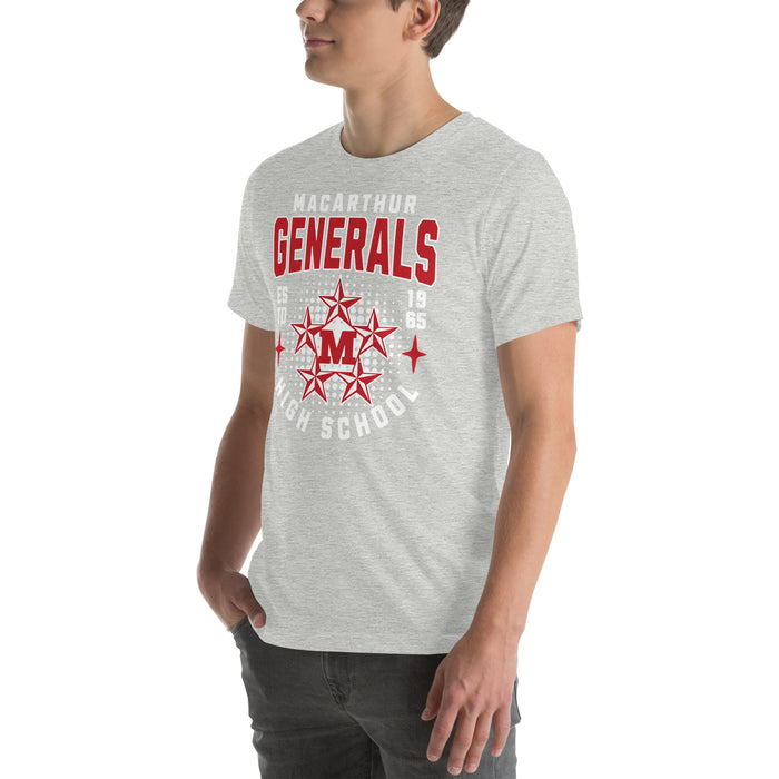 Man wearing MacArthur High School Generals Grey Premium Unisex T-shirt 204