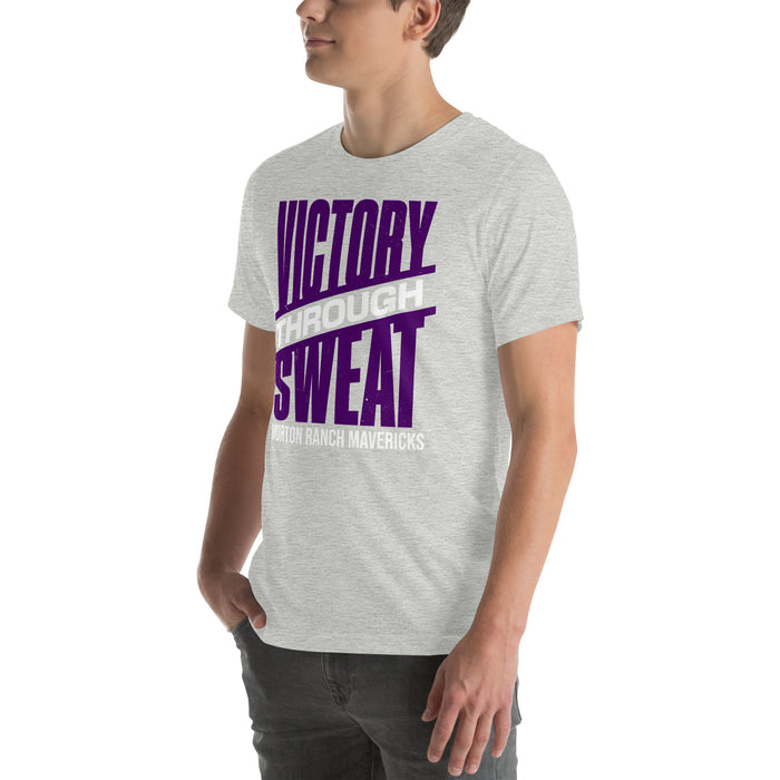 Man wearing Morton Ranch High School Mavericks Premium Grey Unisex T-shirt 241