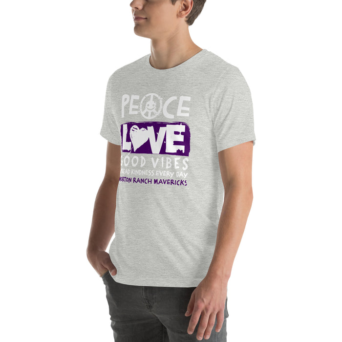 Man wearing Morton Ranch High School Mavericks Premium Grey Unisex T-shirt 240