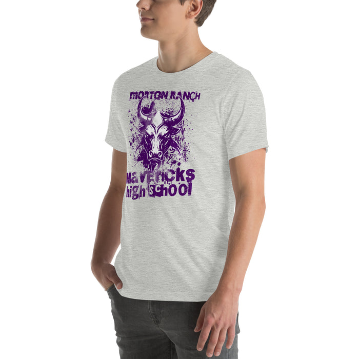 Man wearing Morton Ranch High School Mavericks Premium Grey Unisex T-shirt 205
