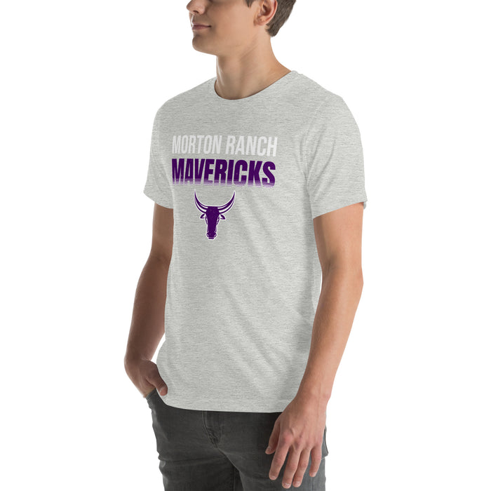 Man wearing Morton Ranch High School Mavericks Premium Grey Unisex T-shirt 024