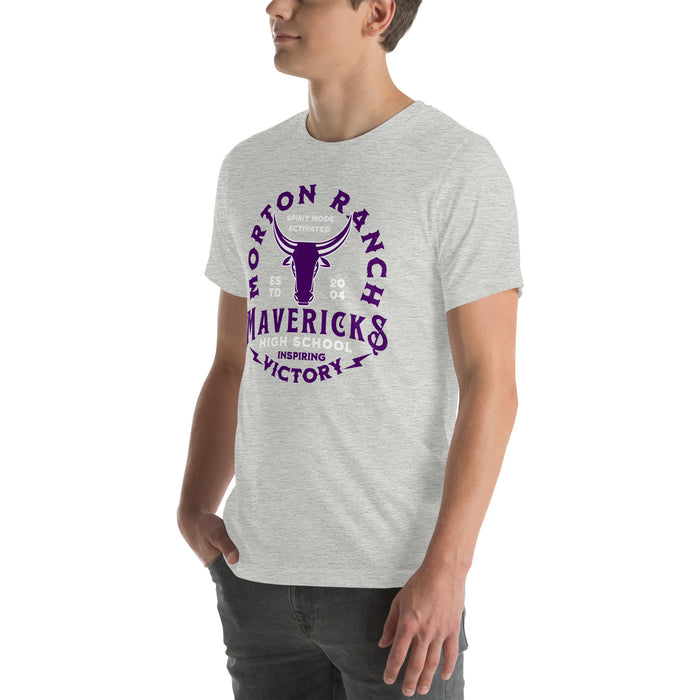 Man wearing Morton Ranch High School Mavericks Premium Grey Unisex T-shirt 206