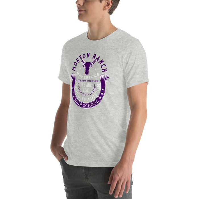 Man wearing Morton Ranch High School Mavericks Premium Grey Unisex T-shirt 229