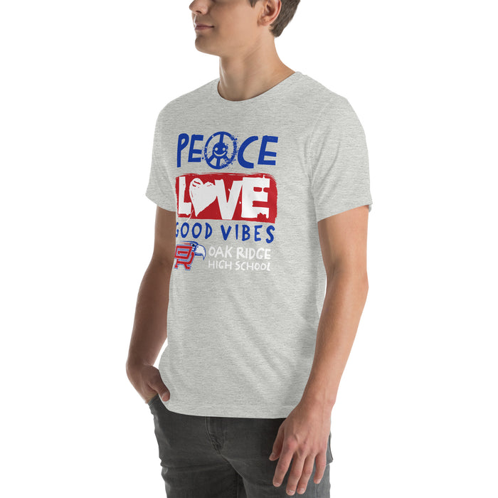 Man wearing Oak Ridge High School War Eagles Grey Premium Unisex T-shirt 240