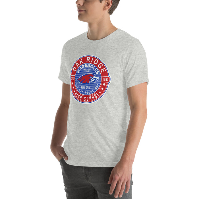 Man wearing Oak Ridge High School War Eagles Grey Premium Unisex T-shirt 224