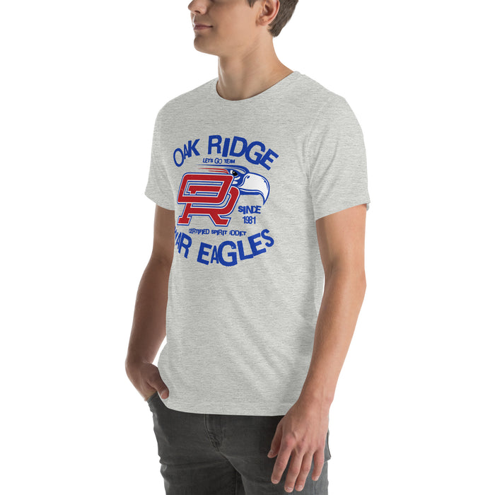 Man wearing Oak Ridge High School War Eagles Grey Premium Unisex T-shirt 228