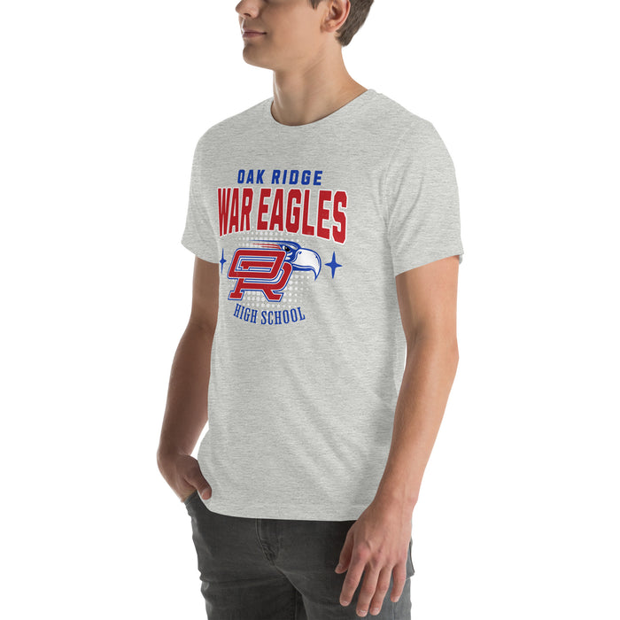 Man wearing Oak Ridge High School War Eagles Grey Premium Unisex T-shirt 204