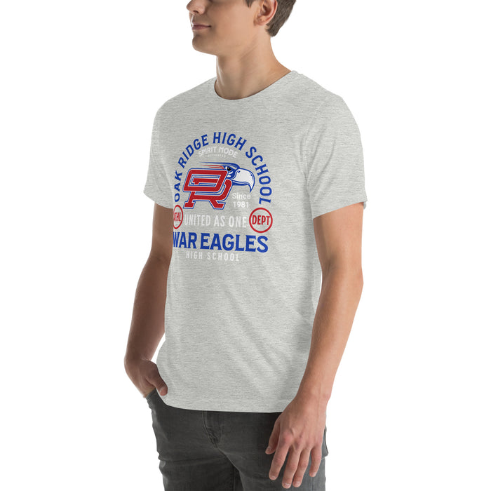 Man wearing Oak Ridge High School War Eagles Grey Premium Unisex T-shirt 208