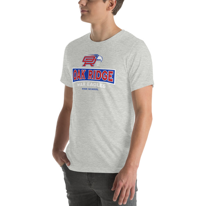Man wearing Oak Ridge High School War Eagles Grey Premium Unisex T-shirt 202