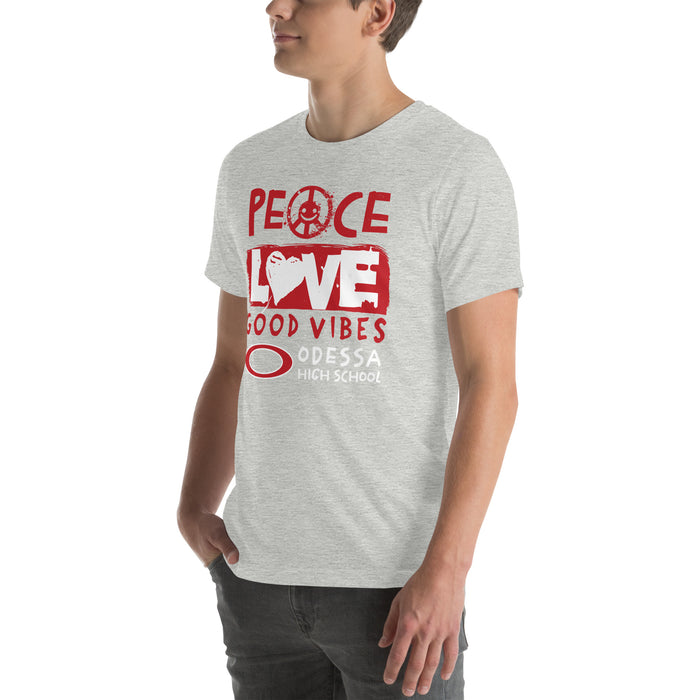 Man wearing Odessa High School Bronchos Grey Premium Unisex T-shirt 240