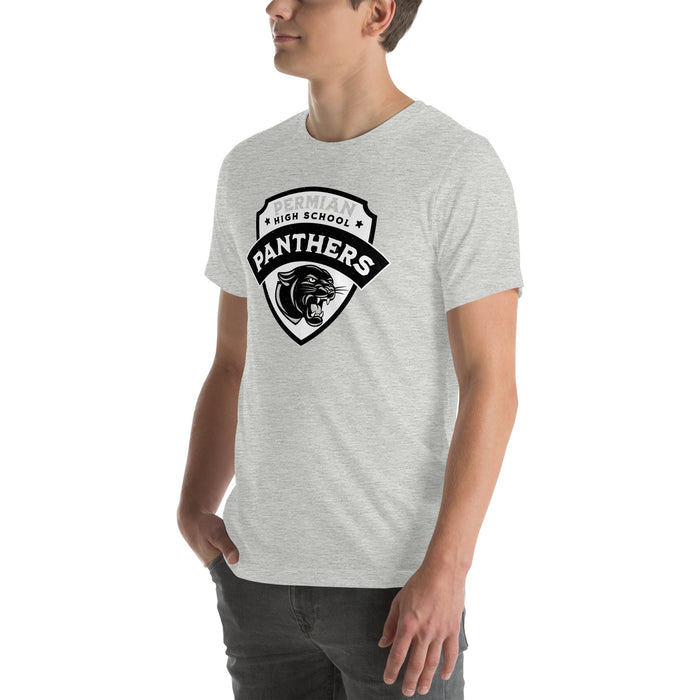Man wearing Permian High School Panthers Grey Premium Unisex T-shirt 221