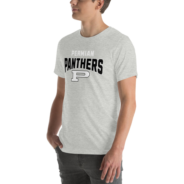 Man wearing Permian High School Panthers Grey Premium Unisex T-shirt 234