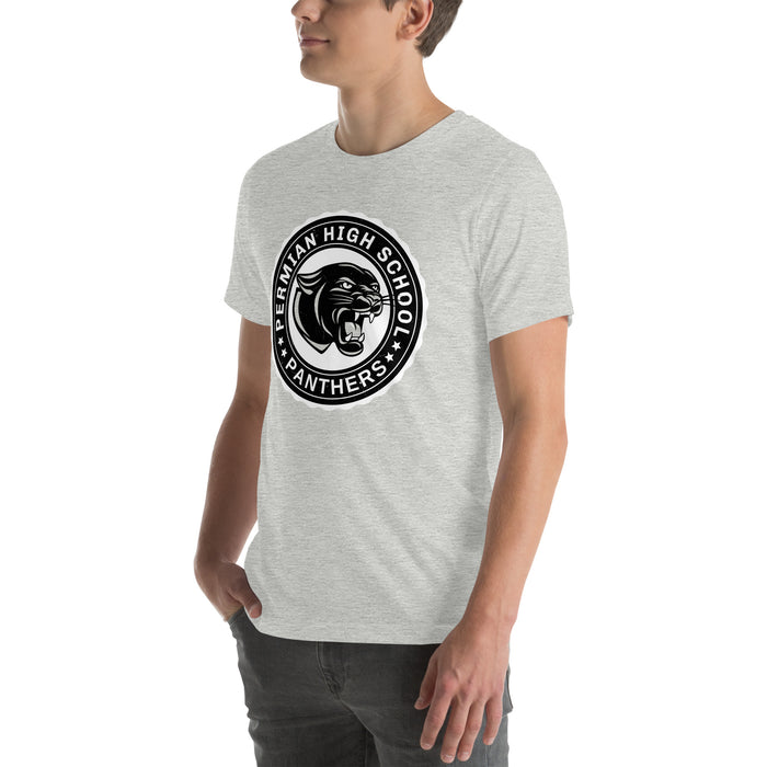 Man wearing Permian High School Panthers Grey Premium Unisex T-shirt 216