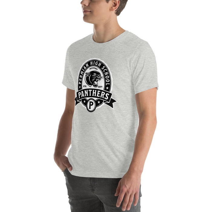 Man wearing Permian High School Panthers Grey Premium Unisex T-shirt 212