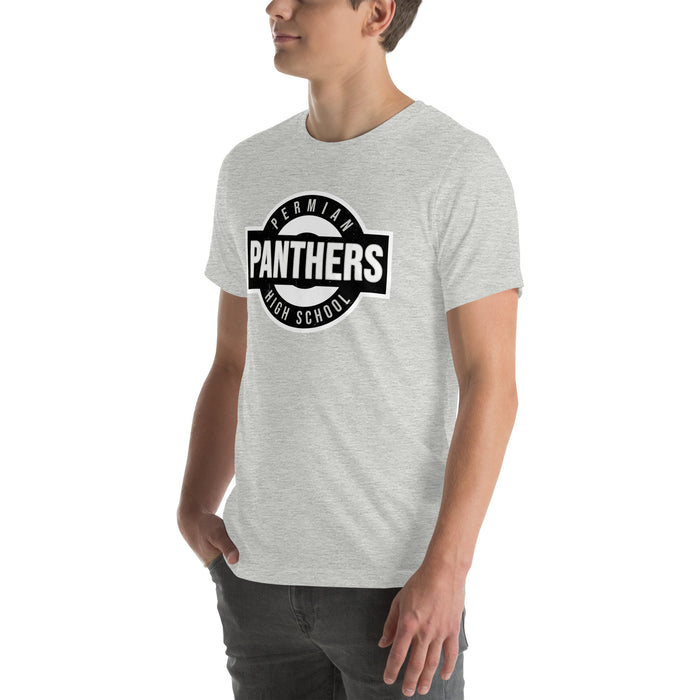 Man wearing Permian High School Panthers Grey Premium Unisex T-shirt 011