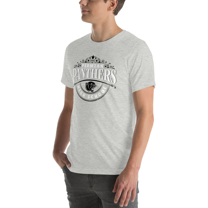 Man wearing Permian High School Panthers Grey Premium Unisex T-shirt 211