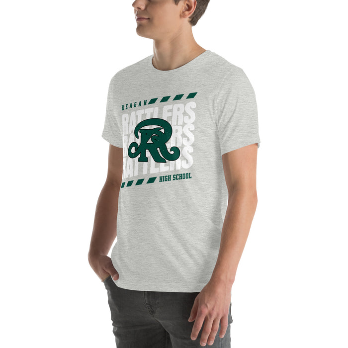 Man wearing Reagan High School Rattlers Grey Premium Unisex T-shirt 223