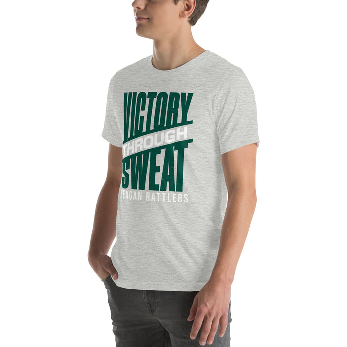 Man wearing Reagan High School Rattlers Grey Premium Unisex T-shirt 241