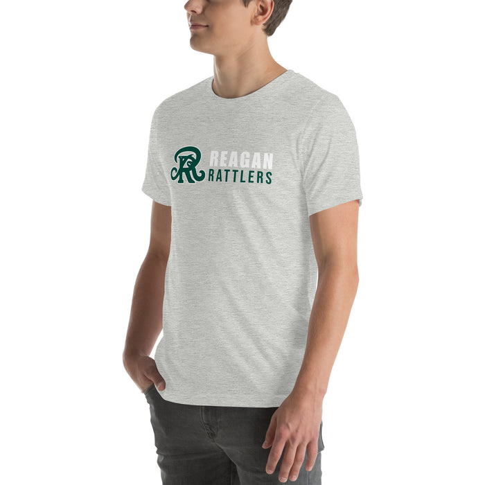 Man wearing Reagan High School Rattlers Grey Premium Unisex T-shirt 200