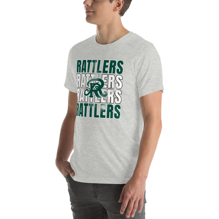 Man wearing Reagan High School Rattlers Grey Premium Unisex T-shirt 233