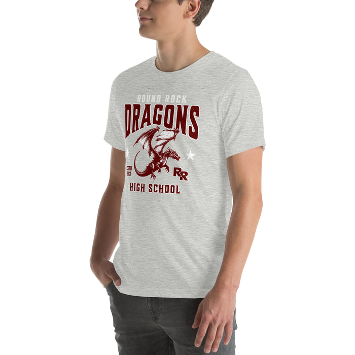 Man wearing Round Rock High School Dragons Grey Premium Unisex T-shirt 213