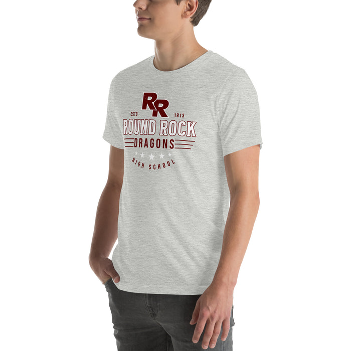 Man wearing Round Rock High School Dragons Grey Premium Unisex T-shirt 217