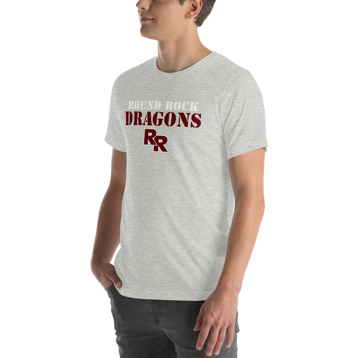 Man wearing Round Rock High School Dragons Grey Premium Unisex T-shirt 017