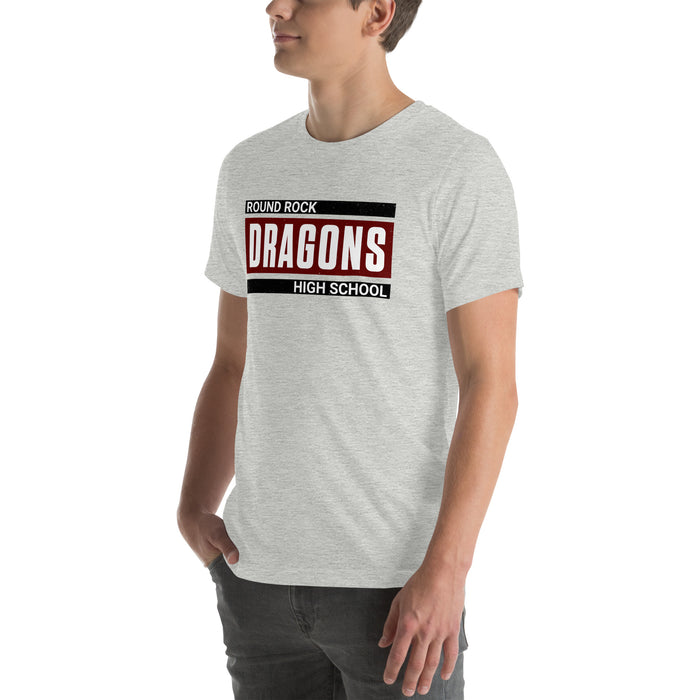 Man wearing Round Rock High School Dragons Grey Premium Unisex T-shirt 098