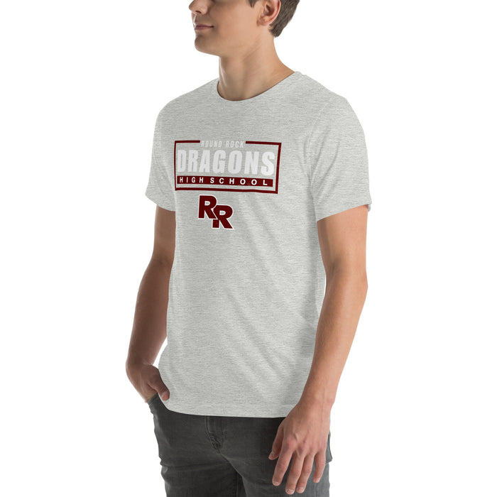 Man wearing Round Rock High School Dragons Grey Premium Unisex T-shirt 049