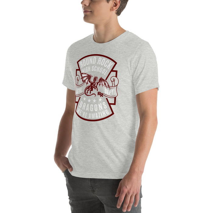 Man wearing Round Rock High School Dragons Grey Premium Unisex T-shirt 207