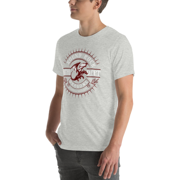 Man wearing Round Rock High School Dragons Grey Premium Unisex T-shirt 201