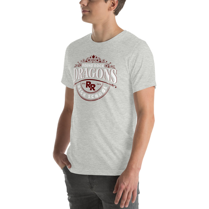 Man wearing Round Rock High School Dragons Grey Premium Unisex T-shirt 211