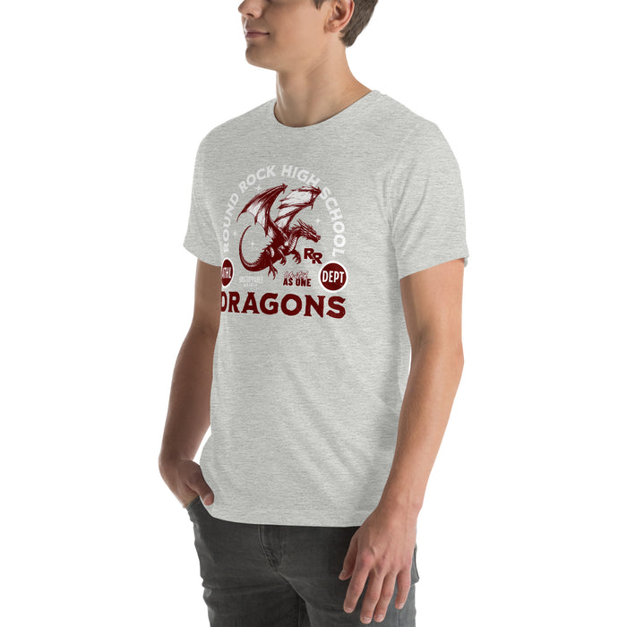 Man wearing Round Rock High School Dragons Grey Premium Unisex T-shirt 208