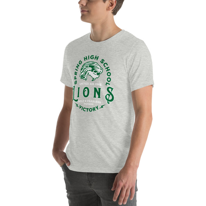 Man wearing Spring High School Lions Grey Premium Unisex T-shirt 206