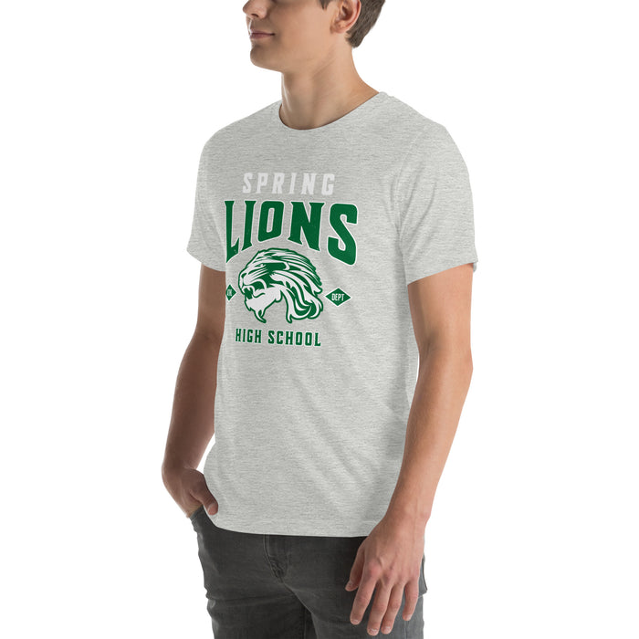 Man wearing Spring High School Lions Grey Premium Unisex T-shirt 213