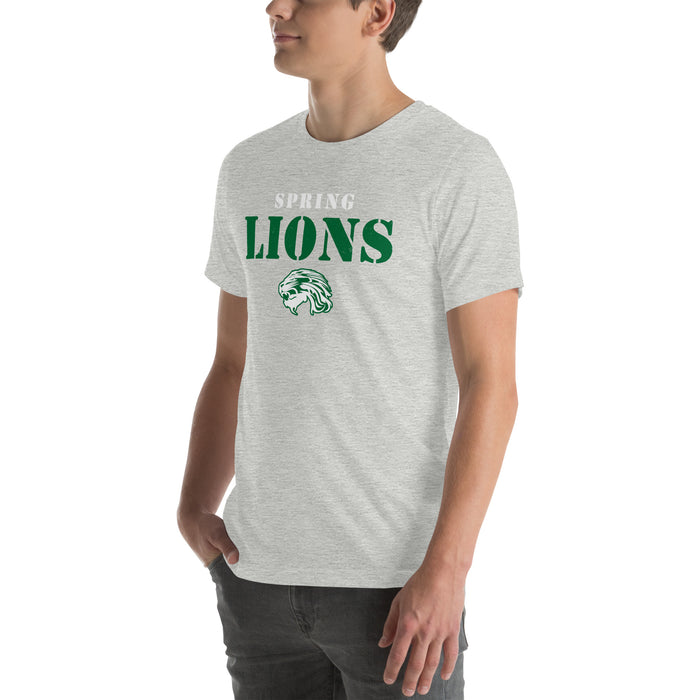 Man wearing Spring High School Lions Grey Premium Unisex T-shirt 017