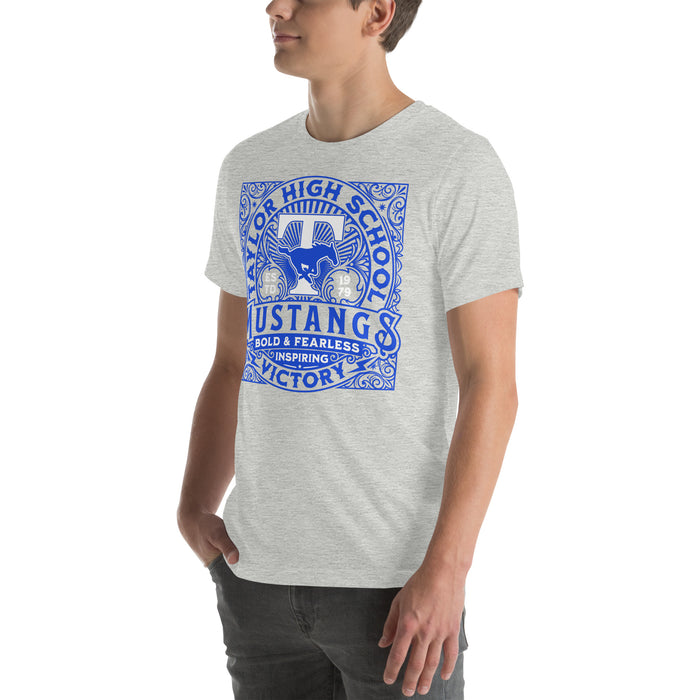 Man wearing Taylor High School Mustangs Grey Premium Unisex T-shirt 206