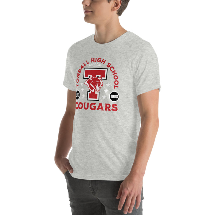 Man wearing Tomball High School Cougars Grey Premium Unisex T-shirt 208