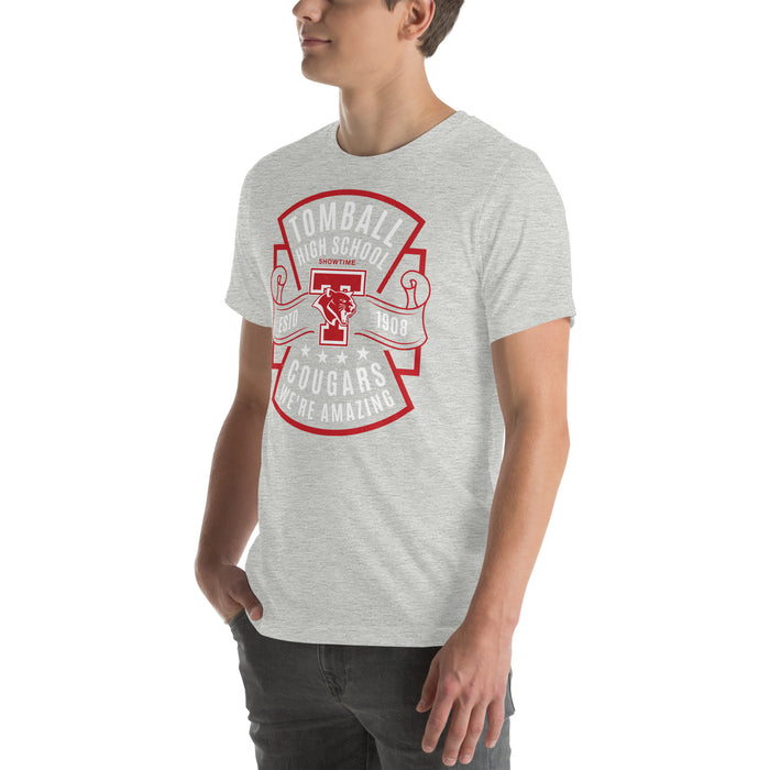 MAn wearing Tomball High School Cougars Grey Premium Unisex T-shirt 207
