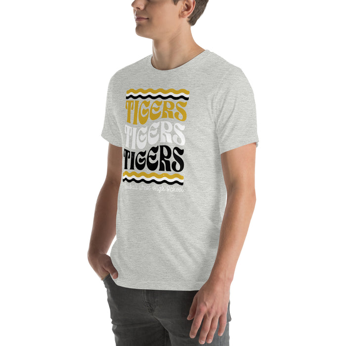 Man wearing Tomball West High School Tigers Grey Premium Unisex T-shirt 227