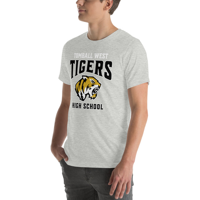 Man wearing Tomball West High School Tigers Grey Premium Unisex T-shirt 213