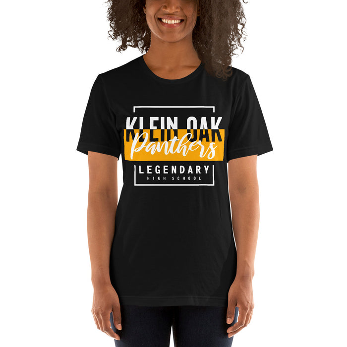 Woman wearing a Klein Oak High School Panthers Premium Unisex T-shirt 05