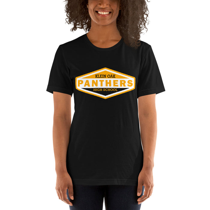 Woman wearing a Klein Oak High School Panthers Premium Unisex T-shirt 09