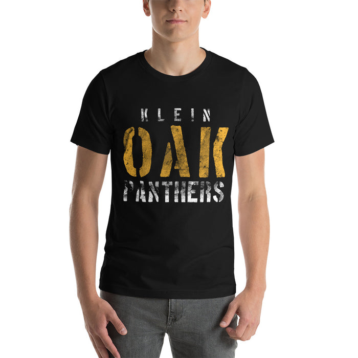 Man wearing a Klein Oak High School Panthers Premium Black Unisex T-shirt 17