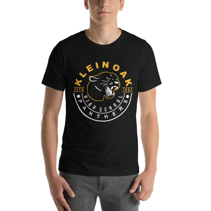 Man wearing a Klein Oak High School Panthers Premium Black Unisex T-shirt 19